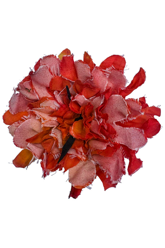 Magnetic Floral Brooch | Cotton | Red Orange