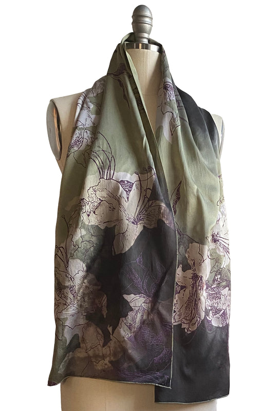 Scarf | Silk Charmeuse | Azalea Print | Sage