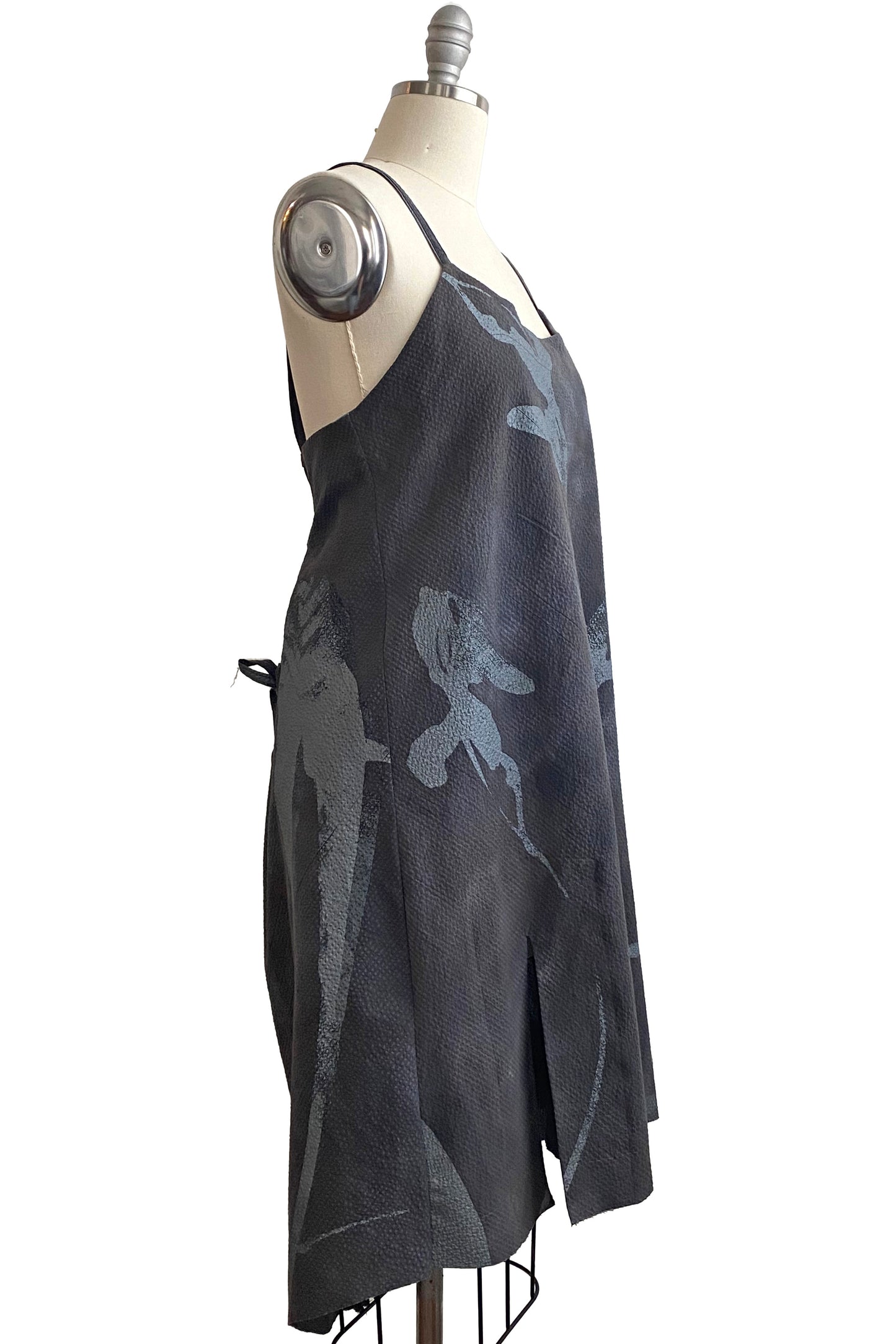 Pigalle Dress Mini | Seersucker Cotton | Tulip Print | Charcoal & Silver | Large