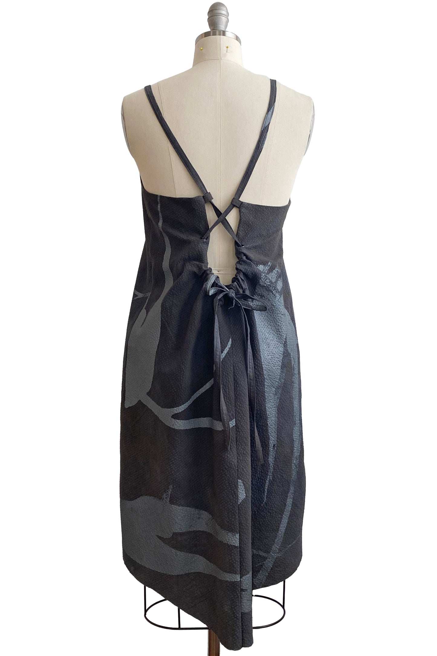 Pigalle Dress Mini | Seersucker Cotton | Tulip Print | Charcoal & Silver | Large