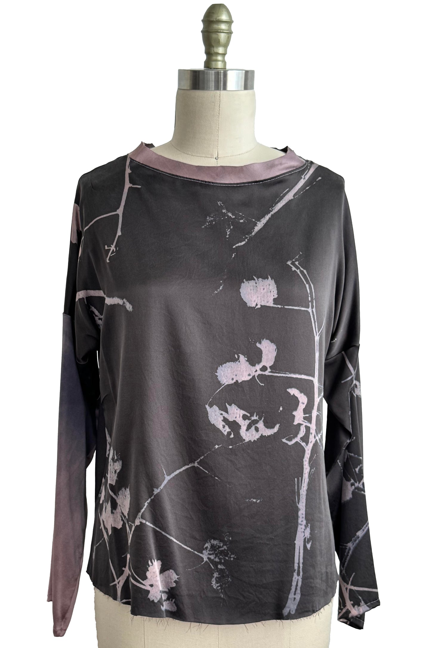 Portia Top | Stretch Silk Charmeuse | Cotton Print | Grey & Black