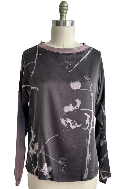 Portia Top | Stretch Silk Charmeuse | Cotton Print | Grey & Black