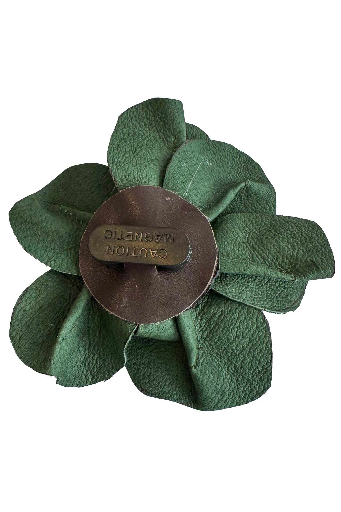 Magnetic Floral Brooch | Camellia | Leather | Green