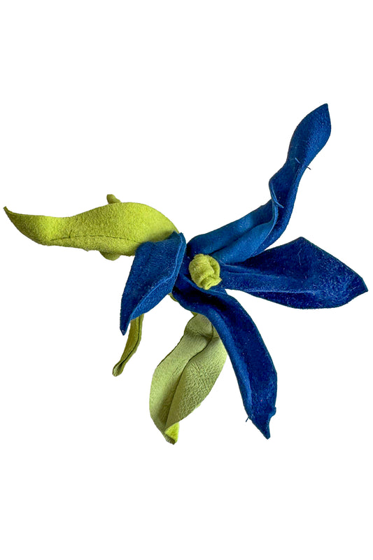 Magnetic Floral Brooch | Orchid | Leather | Blue & Green