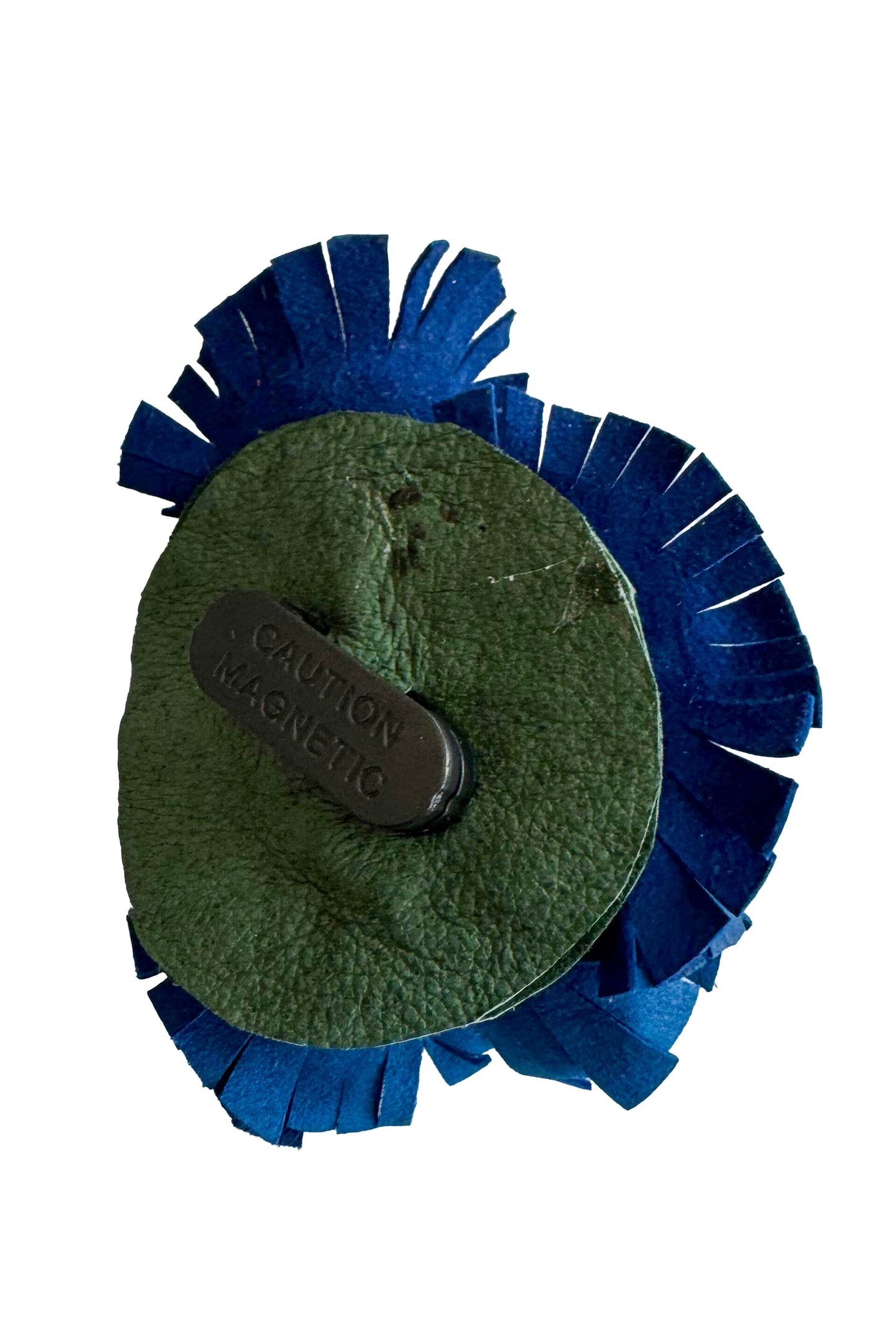 Magnetic Floral Brooch | Fringe | Leather & Wool | Blue & Red