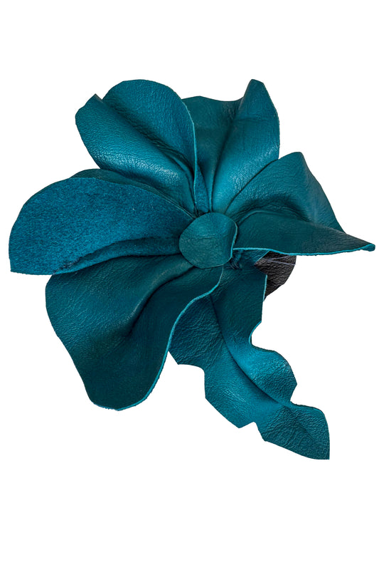 Magnetic Floral Brooch | Camellia | Leather | Teal