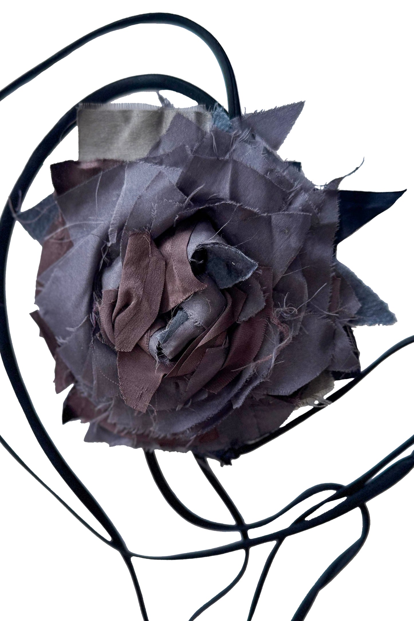 Adriana Bolo Lariat | Camellia | Silk | Black & Grey