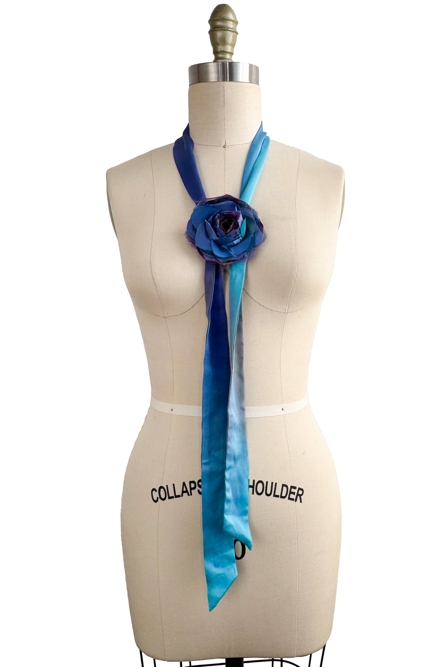 Adriana Bolo Lariat | Camellia | Silk | Blue Painted