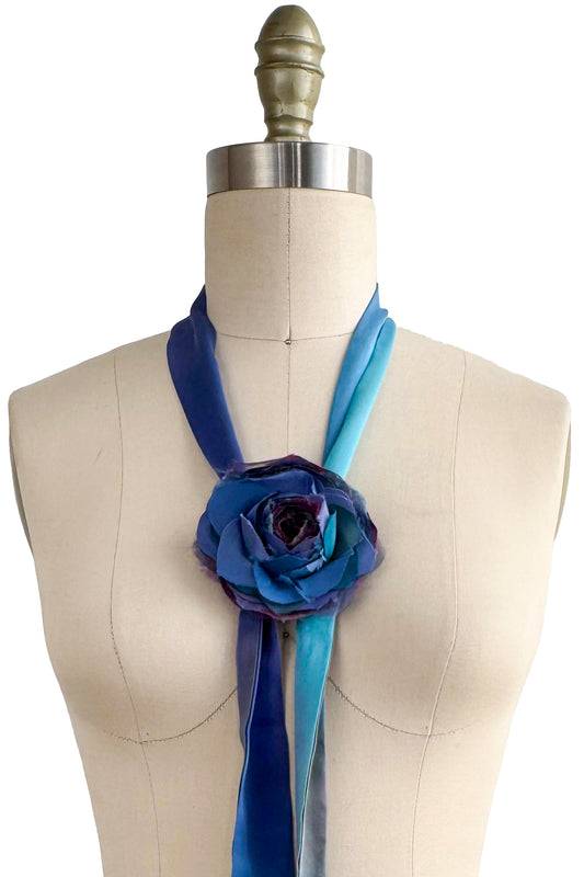 Adriana Bolo Lariat | Camellia | Silk | Blue Painted