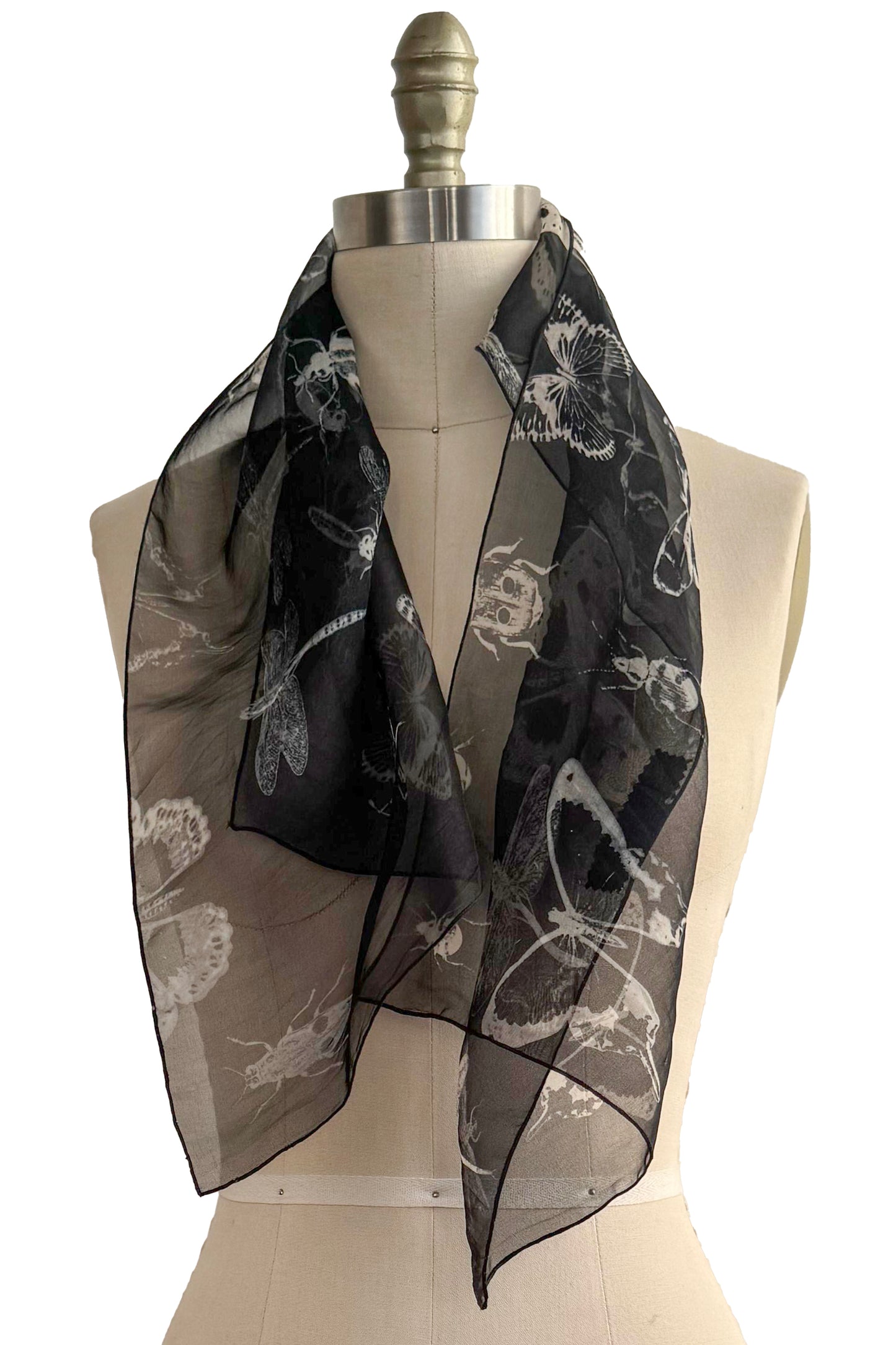 Scarf | Silk Organza | Bug Print | Black & Natural
