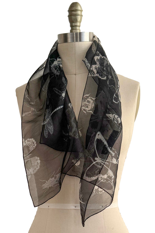 Scarf | Silk Organza | Bug Print | Black & Natural