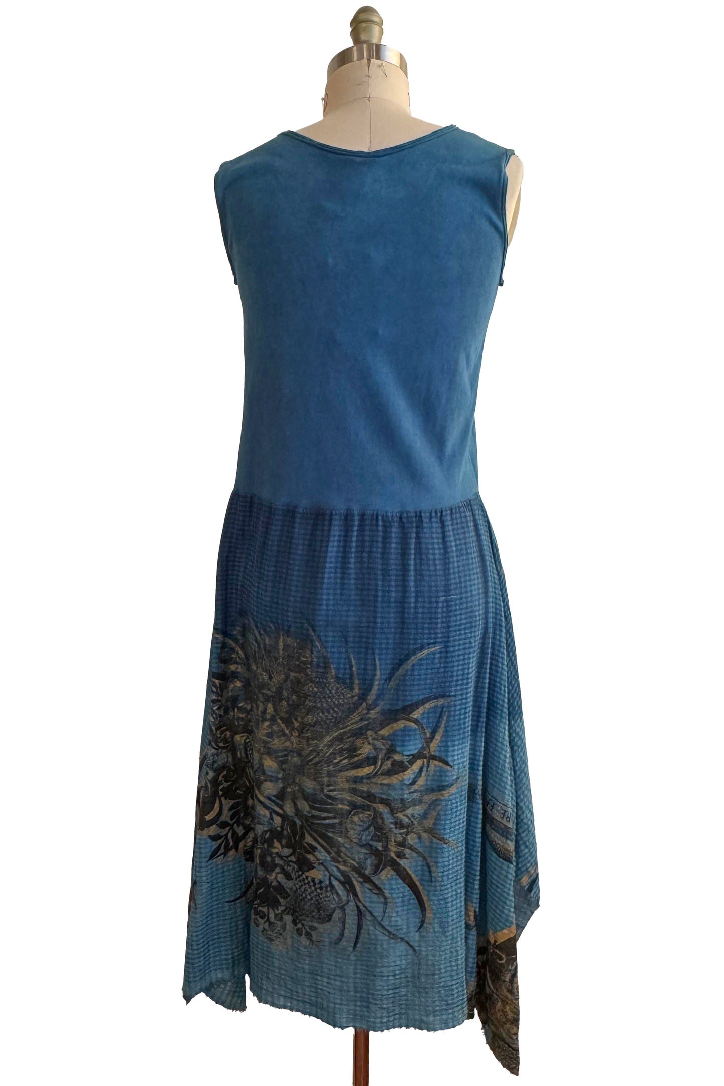 Montmartre Dress | Seersucker Cotton & Organic Cotton Jersey | Bouquet Print | Indigo, Black & Gold | Small