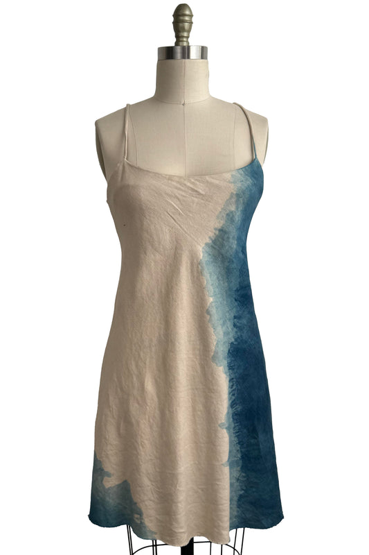 Kappa Mini Dress in Linen - Indigo & Natural - Small