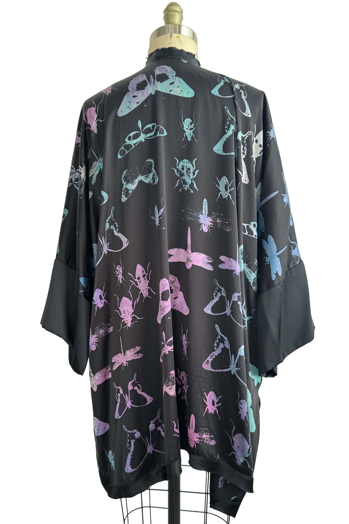 Lucianne Kimono | Silk Charmeuse | Bug Print | Black, Pink & Purple