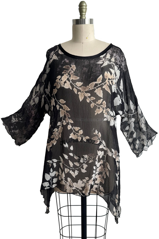 Greg's Tunic | Seersucker Silk | Vine Print | Black & Natural | Medium