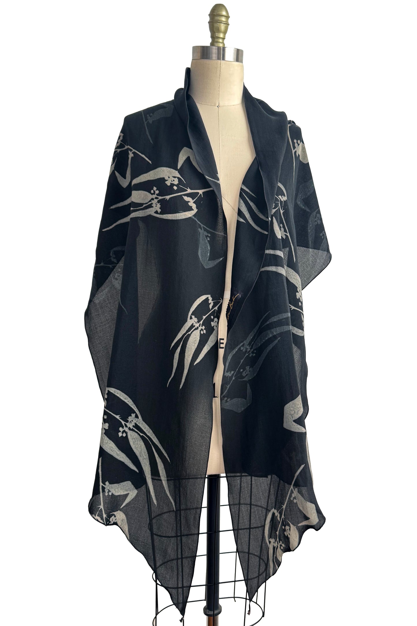 Shawl | Italian Wool | Eucalyptus Print | Black & Natural