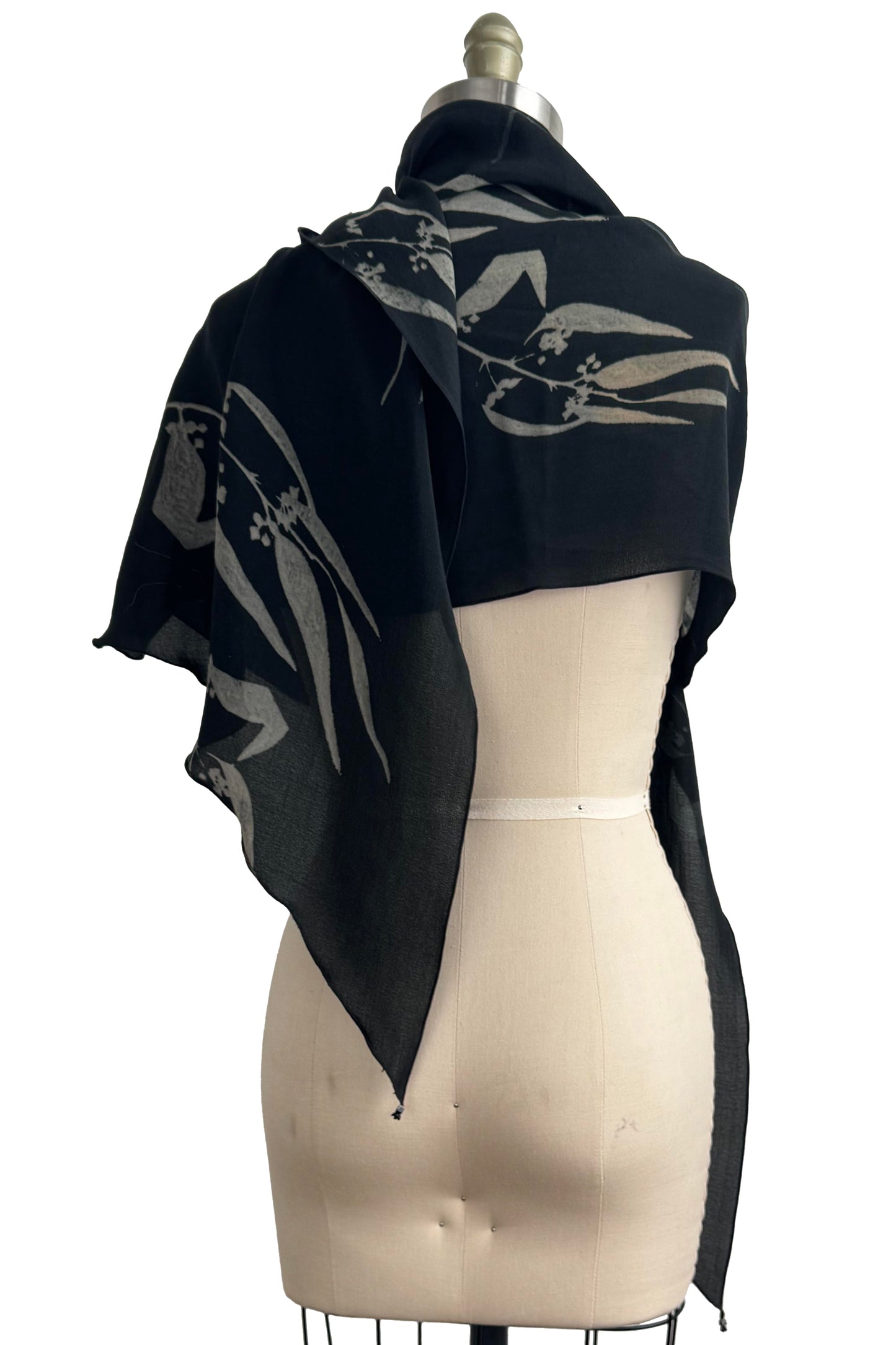 Shawl | Italian Wool | Eucalyptus Print | Black & Natural