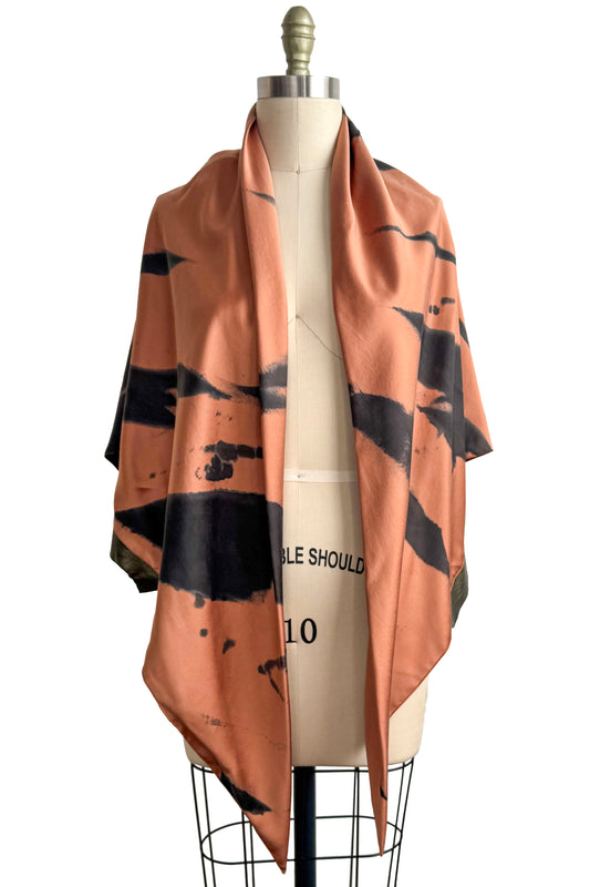 Triangle Shawl w/ Leather Trim | Silk Charmeuse | Orange & Bronze