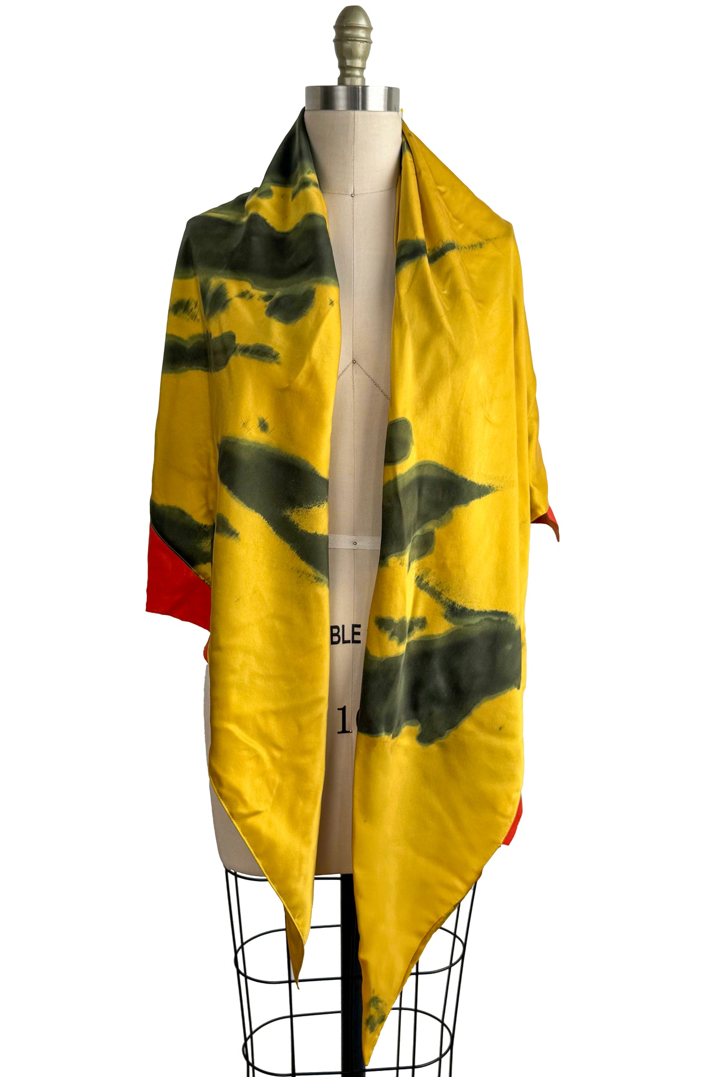 Triangle Shawl w/ Leather Trim | Silk Charmeuse | Chartreuse & Red