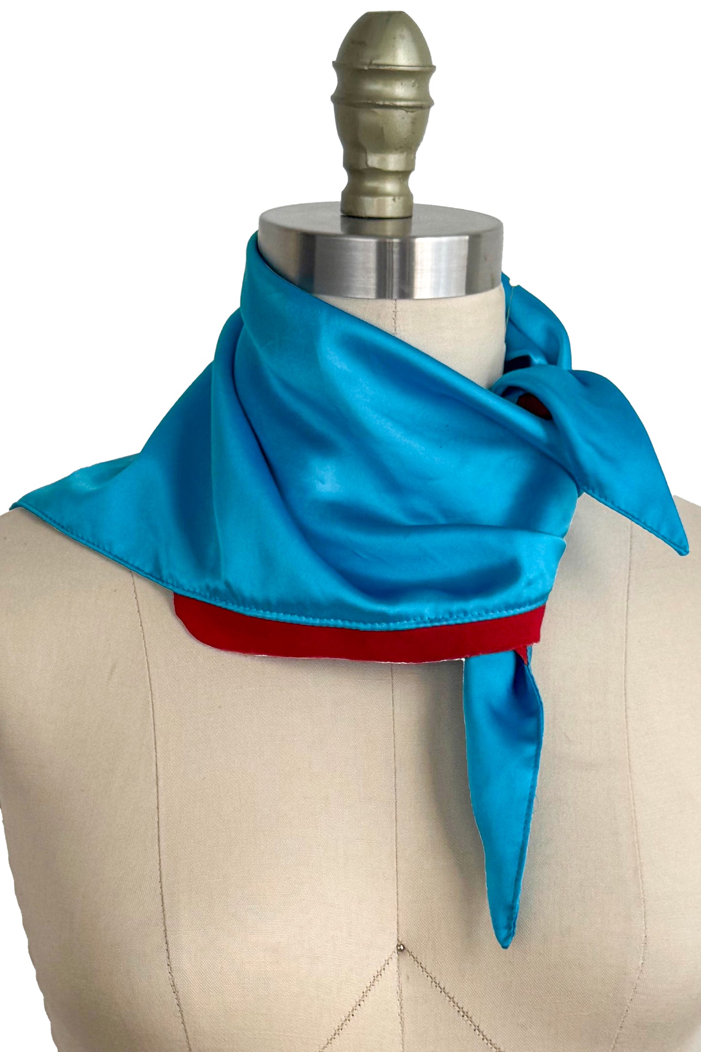Kerchief | Bias Cut Silk Charmeuse | Leather Trim | Turquoise & Red