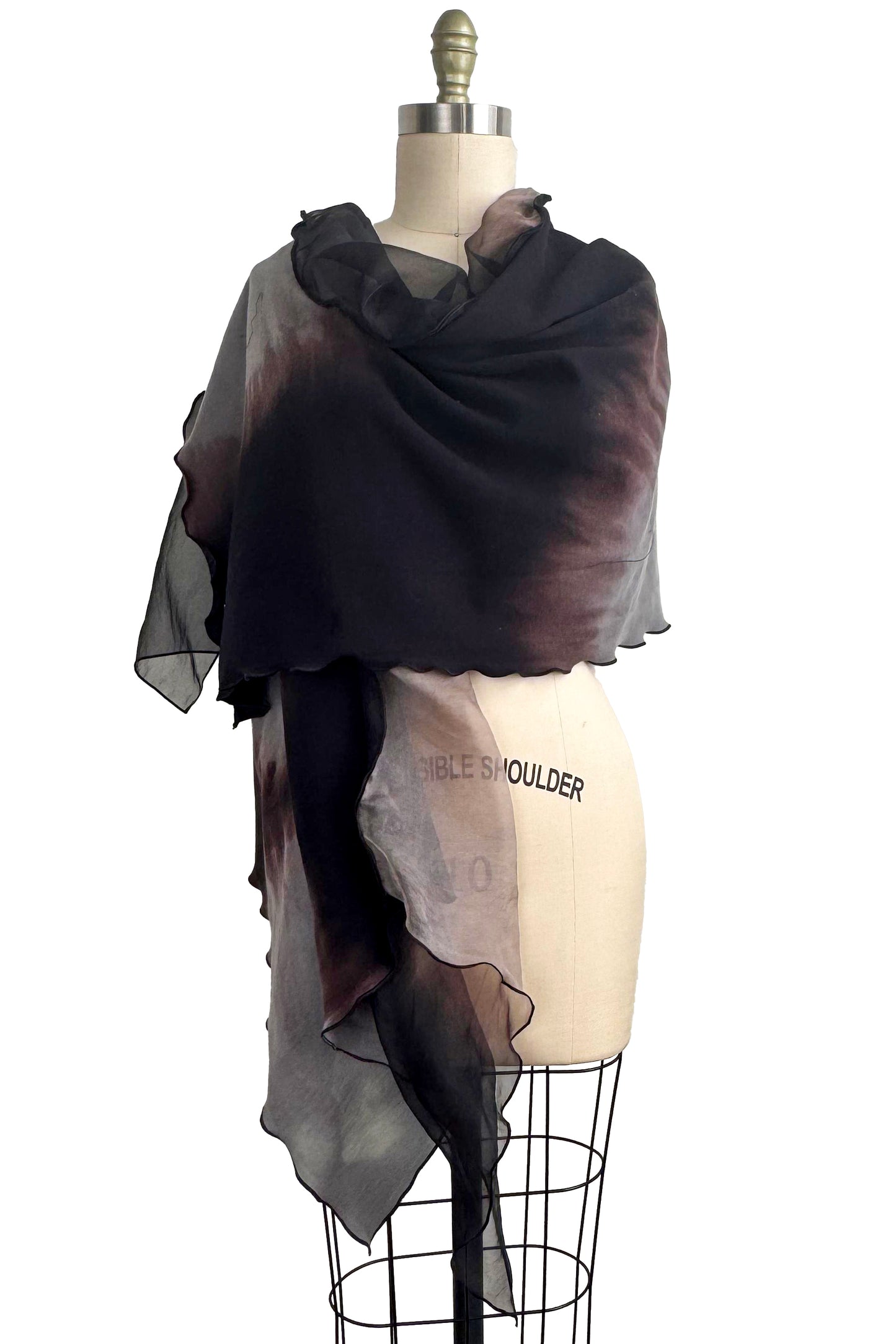 Double Layer Shawl | Silk Organza & Organic Cotton French Terry | Black & Grey