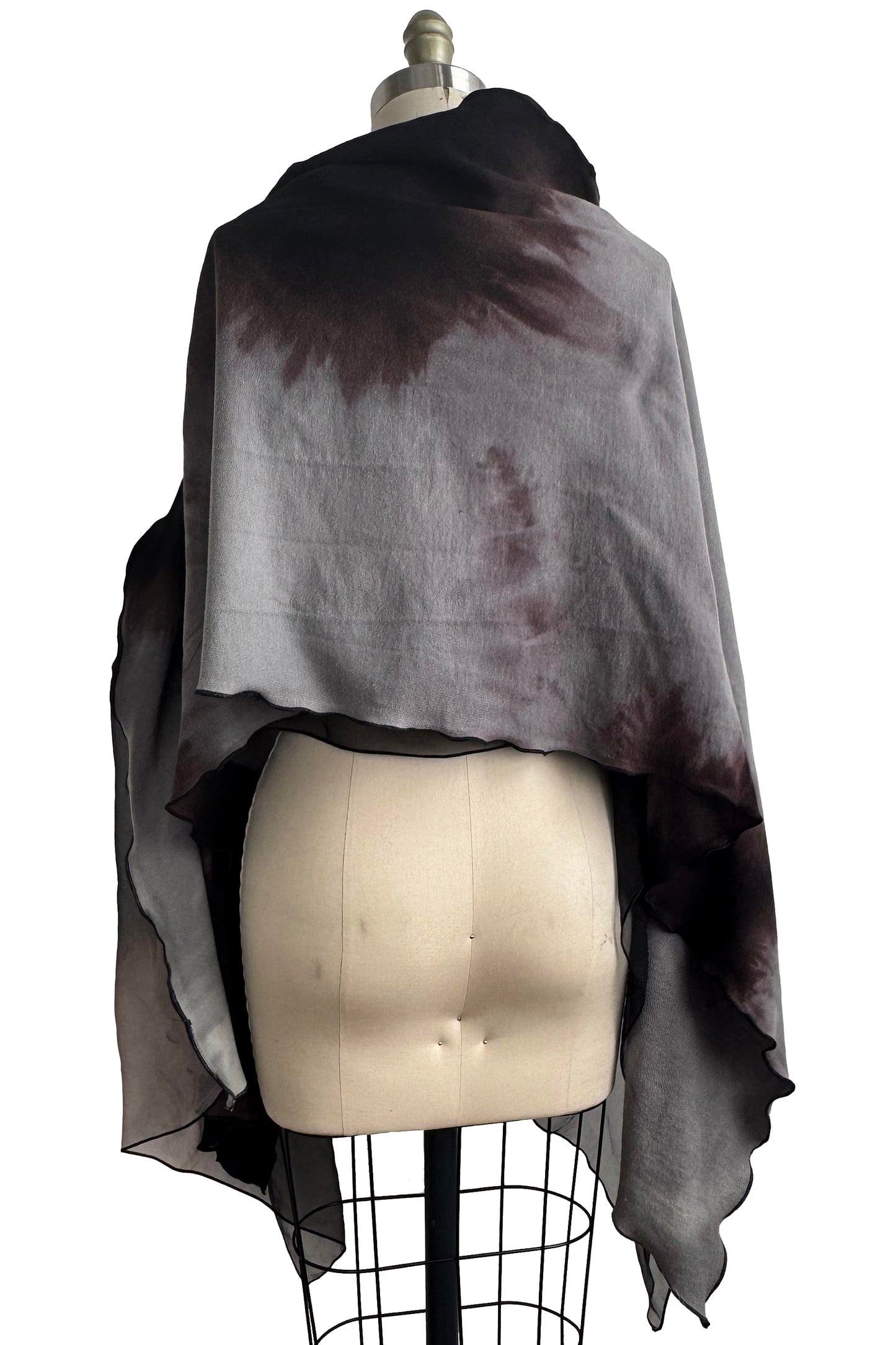 Double Layer Shawl | Silk Organza & Organic Cotton French Terry | Black & Grey