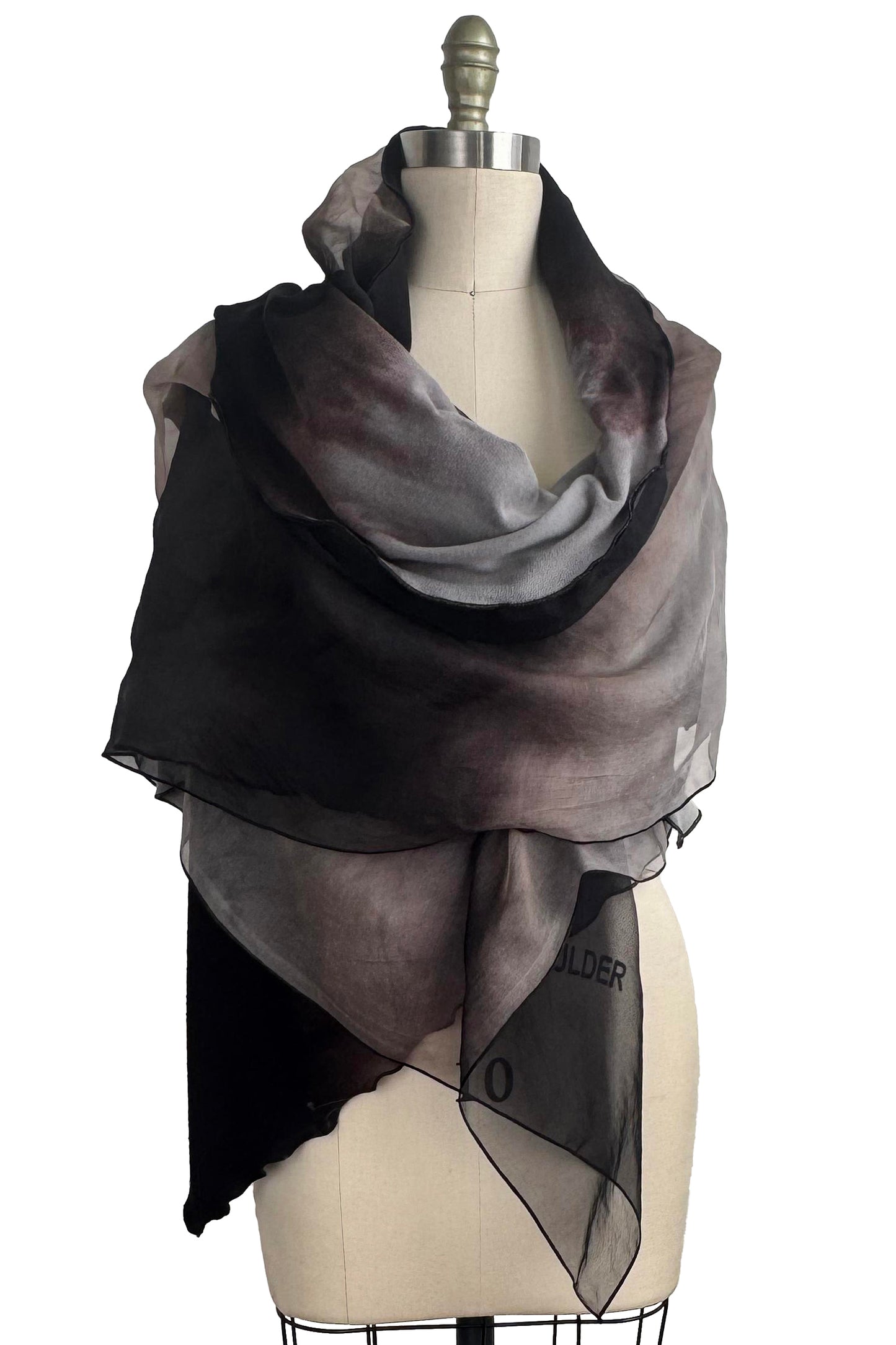 Double Layer Shawl | Silk Organza & Organic Cotton French Terry | Black & Grey