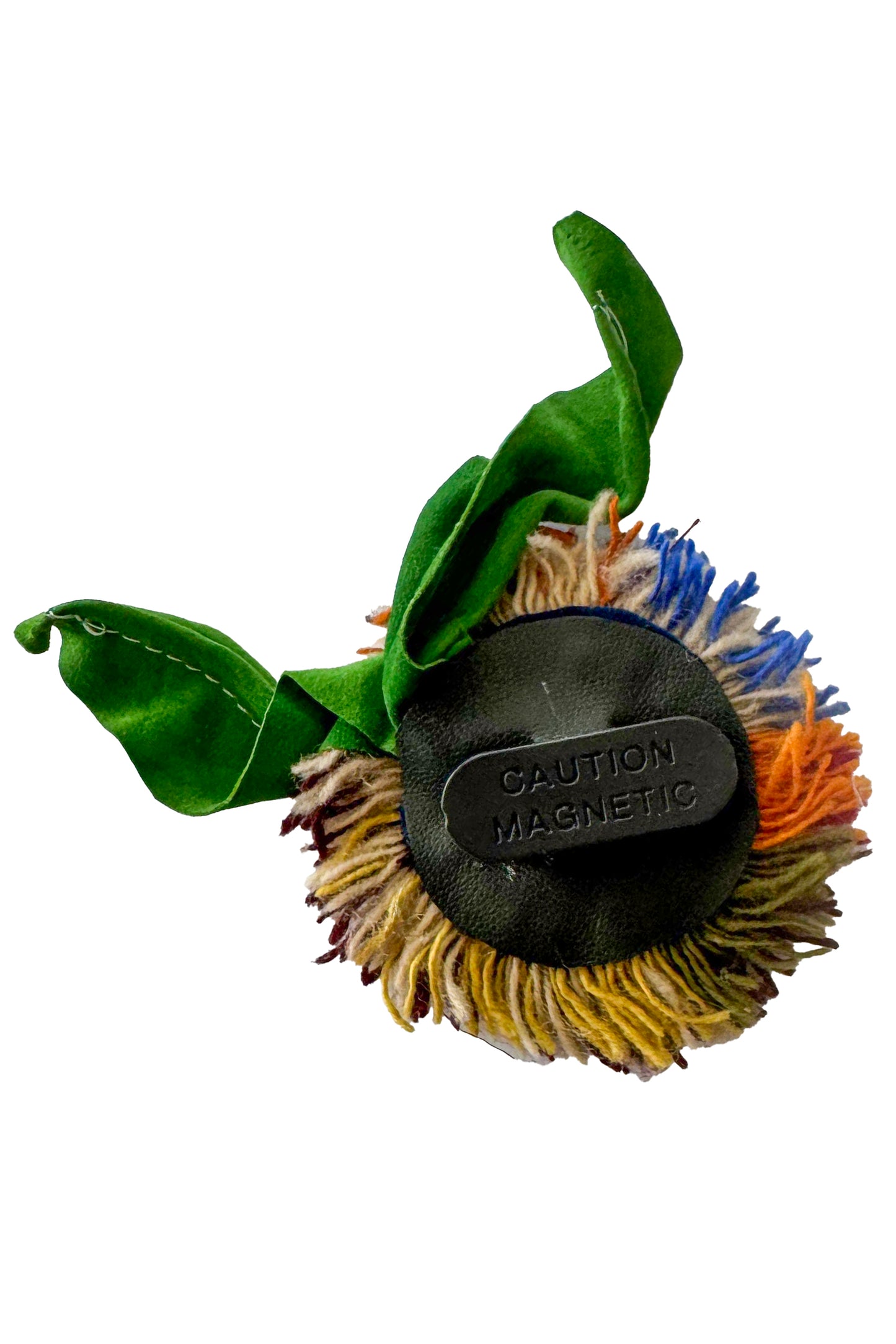 Magnetic Floral Brooch | Fringe | Leather & Wool | Red Multi