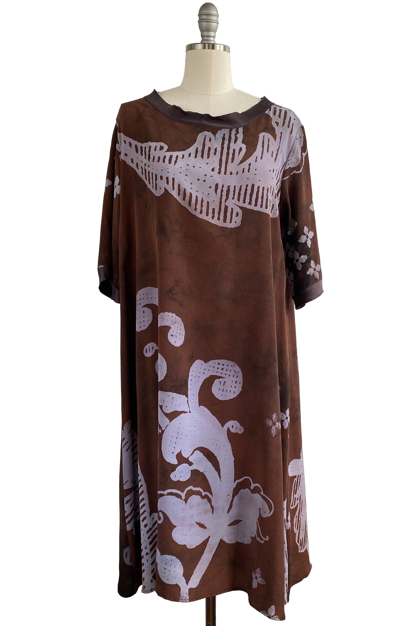 Jazzyfest Dress | Silk Georgette | Scroll Print |  Brown | Large