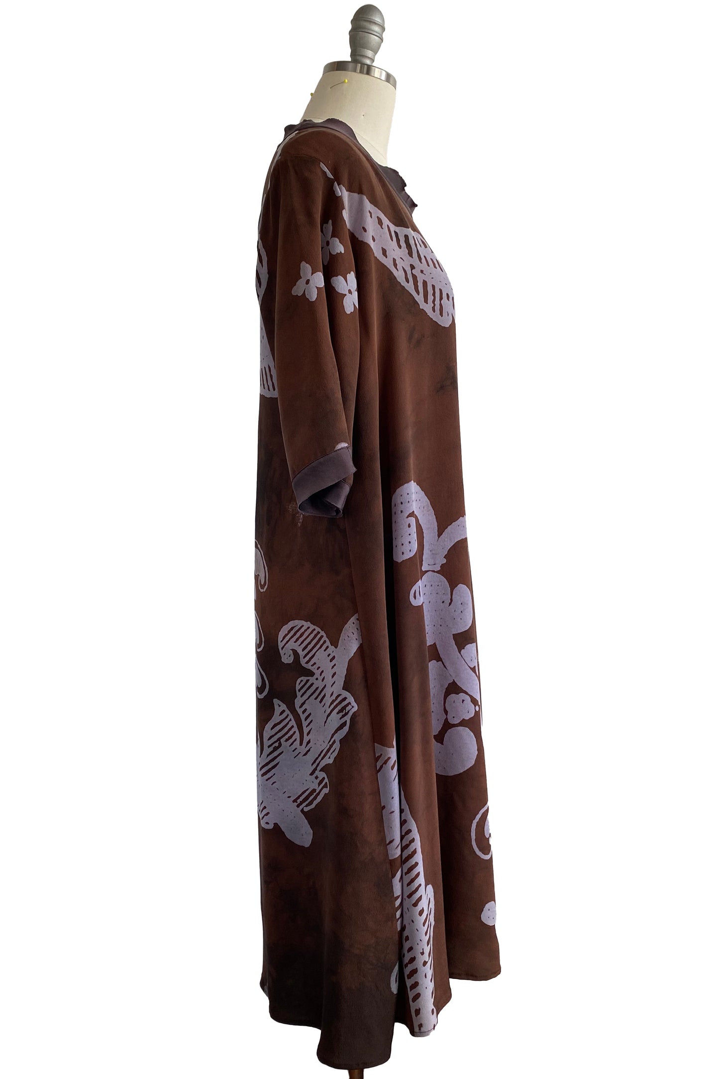 Jazzyfest Dress | Silk Georgette | Scroll Print |  Brown | Large