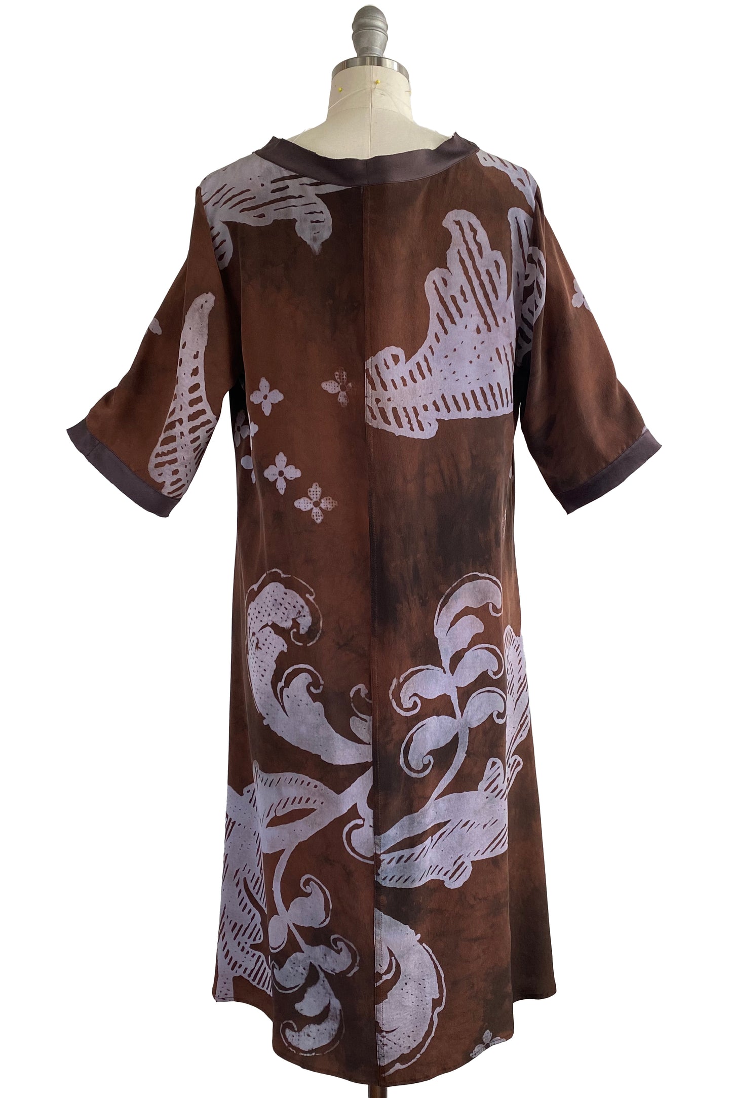 Jazzyfest Dress | Silk Georgette | Scroll Print |  Brown | Large