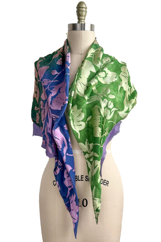 Triangle Shawl | Velvet Devore | Floral | Green & Purple