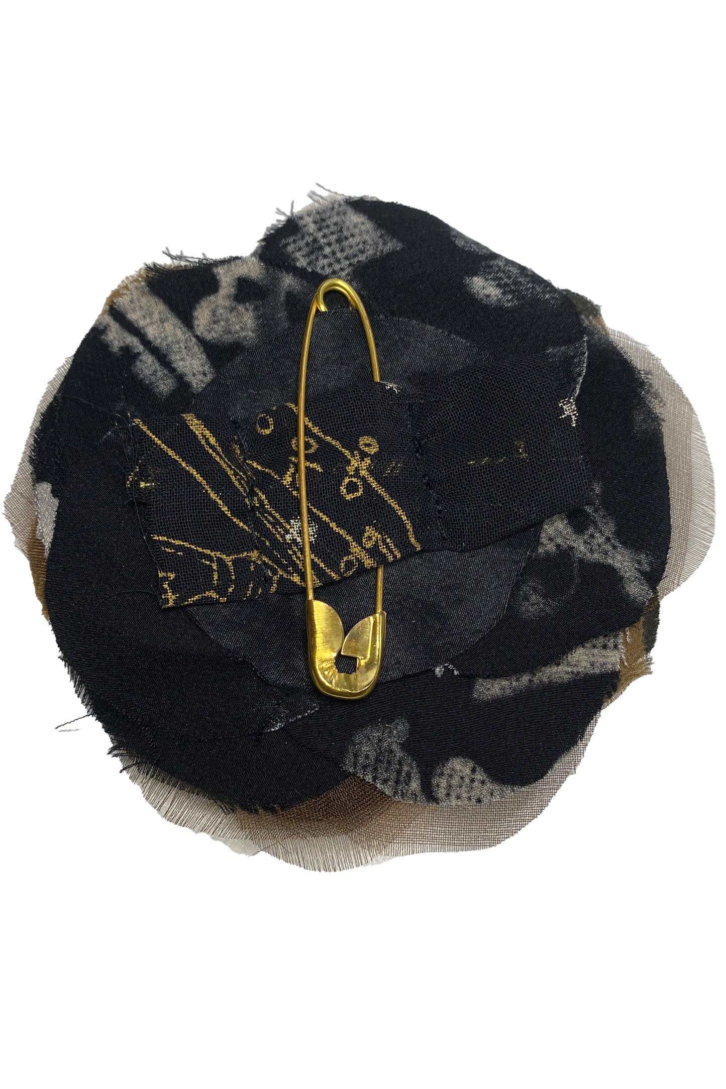 Camelia Brooch Pin - Silk - Black, Natural, Bronze