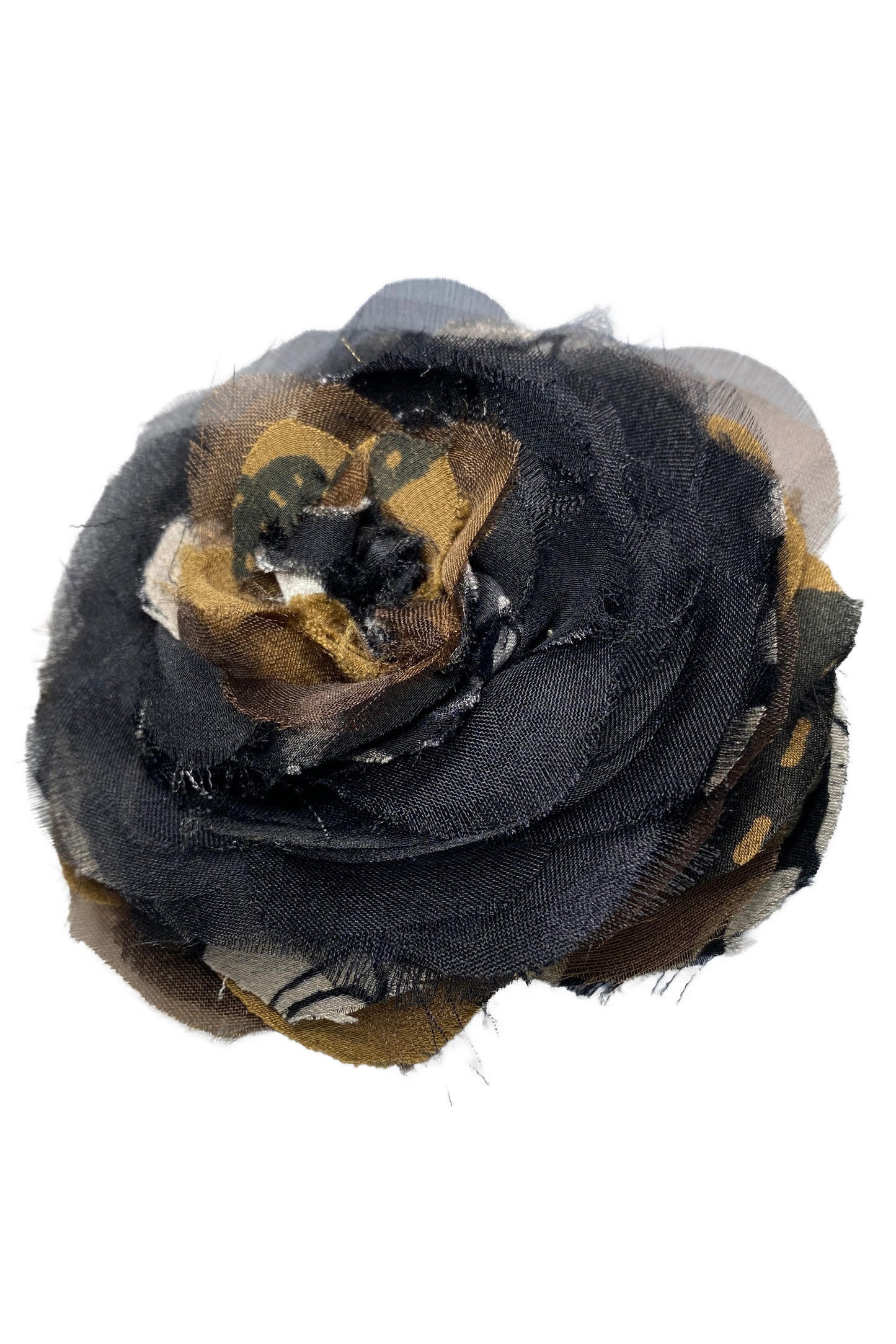 Camelia Brooch Pin - Silk - Black, Natural, Bronze