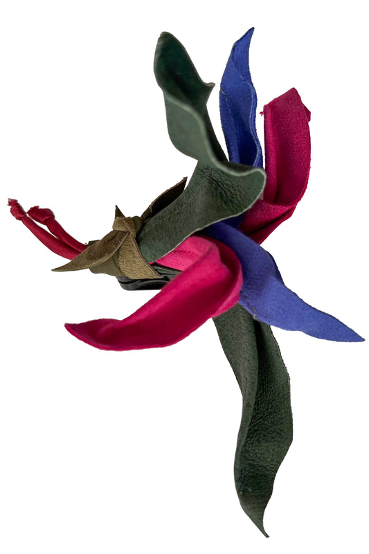 Magnetic Floral Brooch | Orchid | Leather | Magenta, Purple & Green