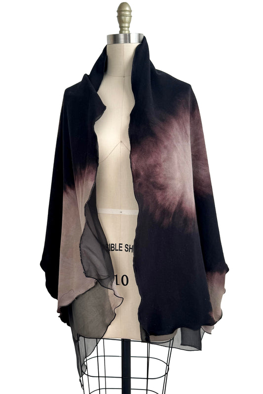 Double Layer Shawl | Silk Organza & Organic Cotton French Terry | Moon Print | Black & Natural