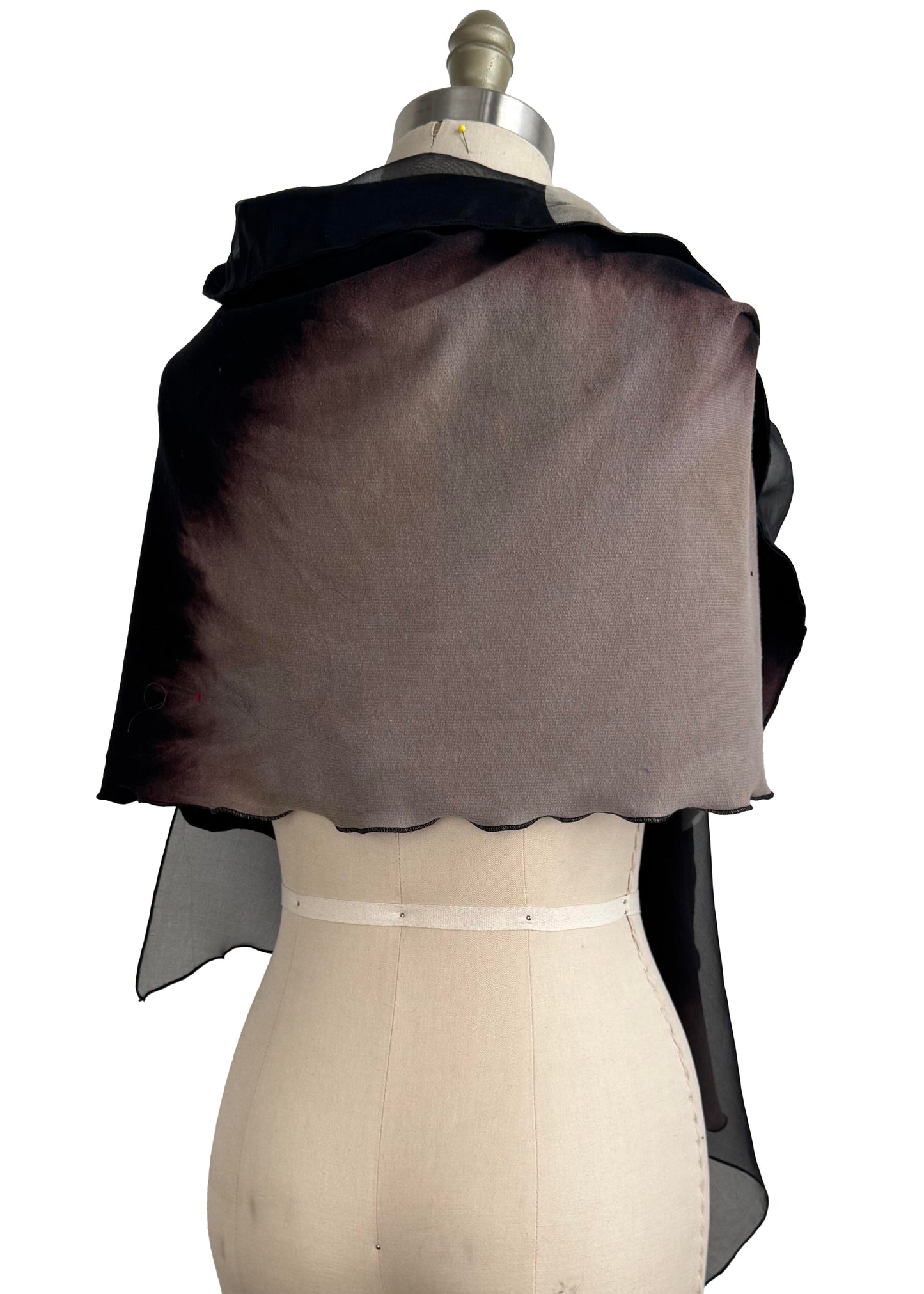 Double Layer Shawl | Silk Organza & Organic Cotton French Terry | Moon Print | Black & Natural
