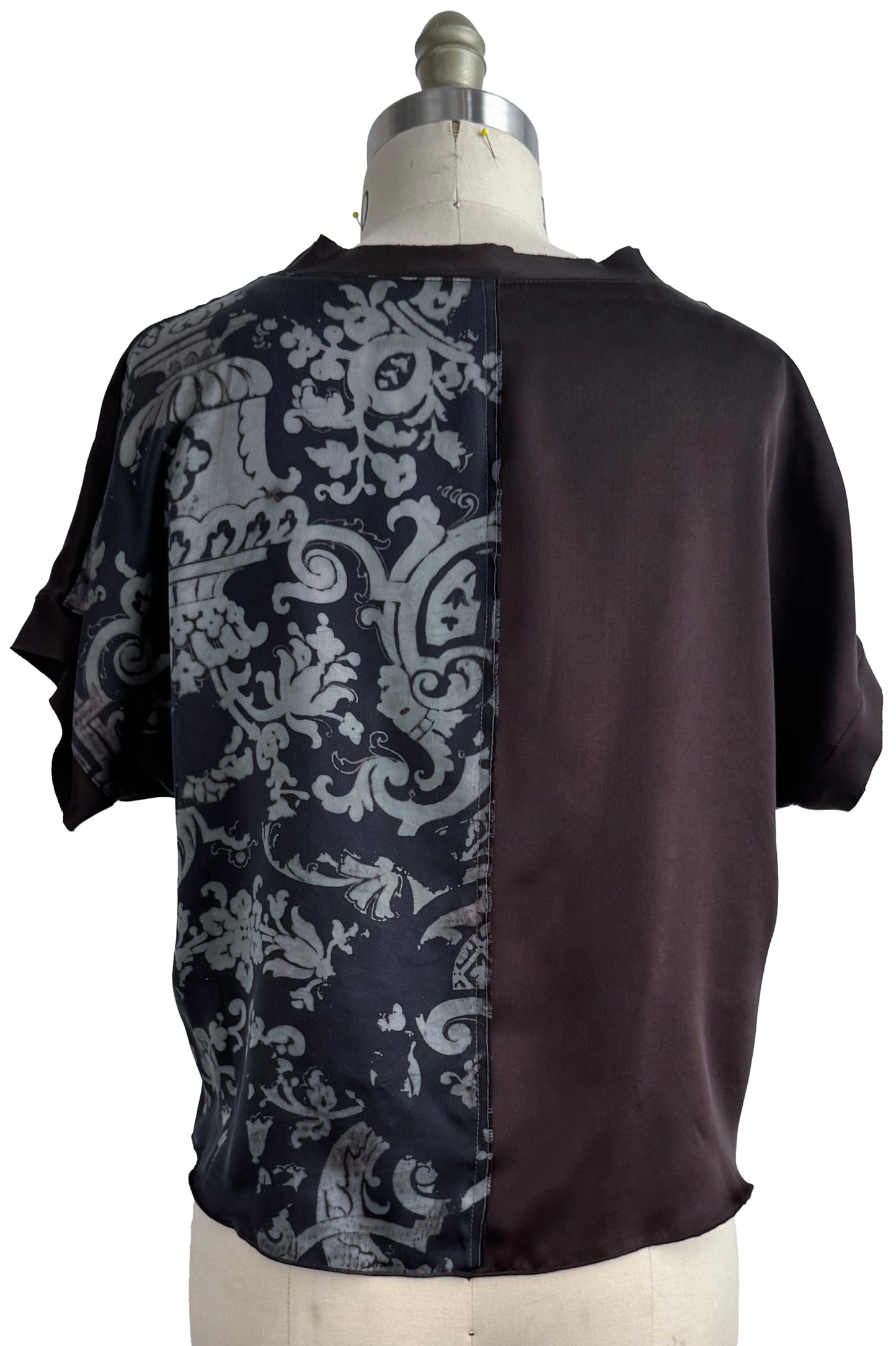 Jen Top | Silk Charmeuse | Wallpaper Print | Espresso Split | Small