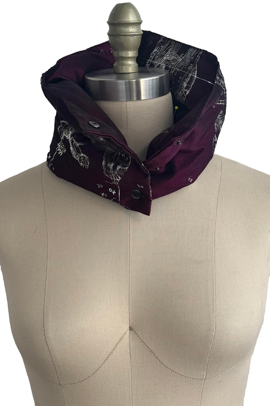 Channeled Neck Scarf | Silk Taffeta | Celestial Print | Purple & Silver