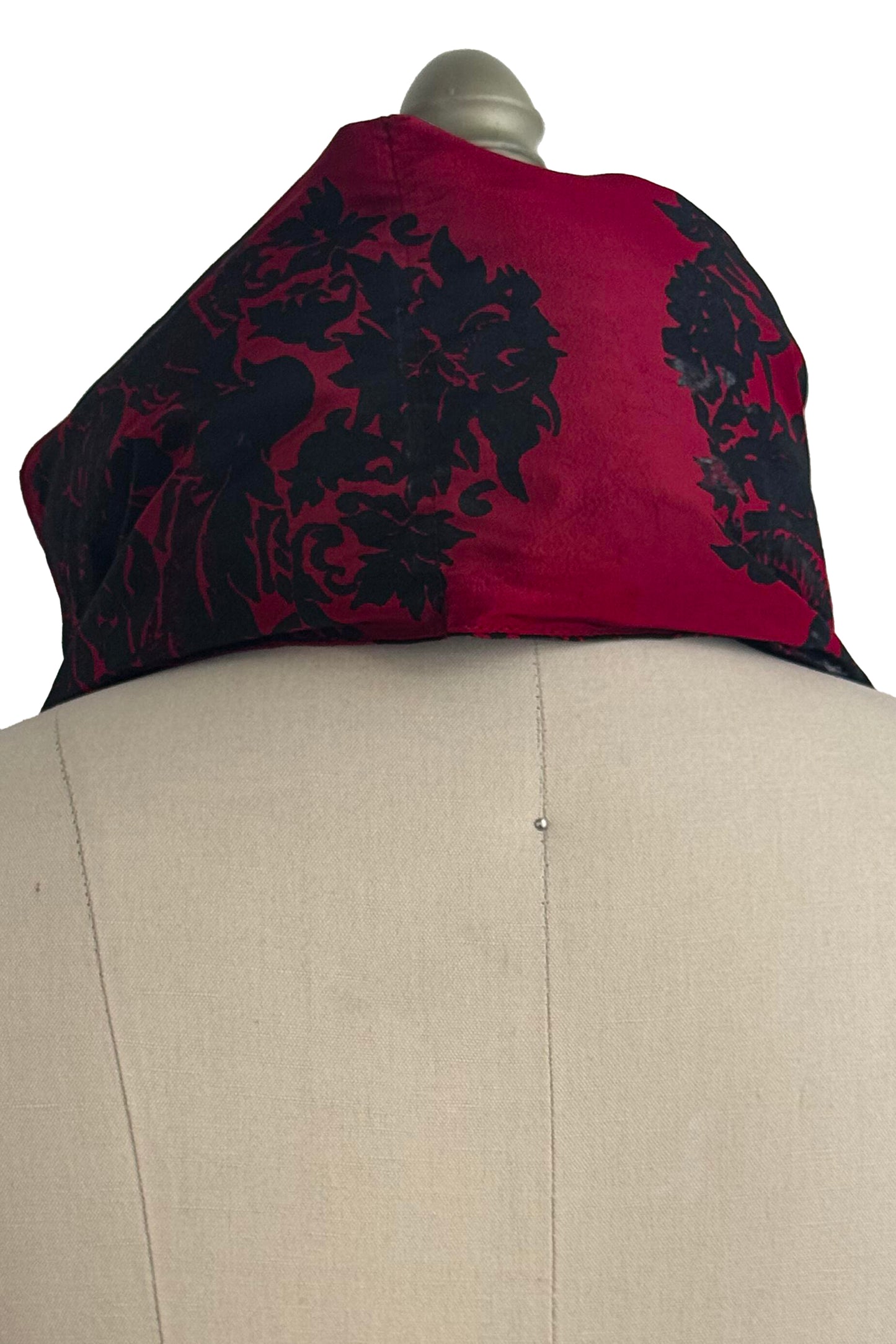 Channeled Neck Scarf | Silk Taffeta | Damask Print | Red & Black