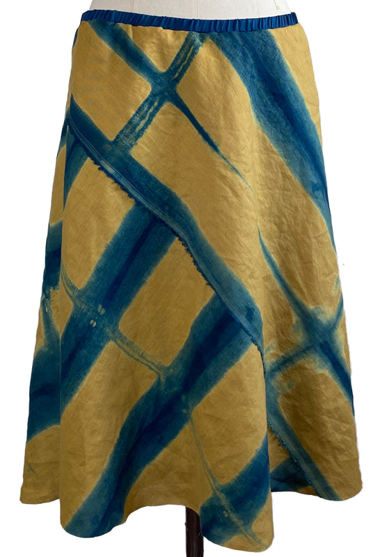 Toulouse Skirt w/ Shibori Itajime Dye - Ochre & Indigo - Medium