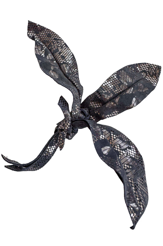 Magnetic Floral Brooch | Orchid | Leather | Charcoal Grey & Silver