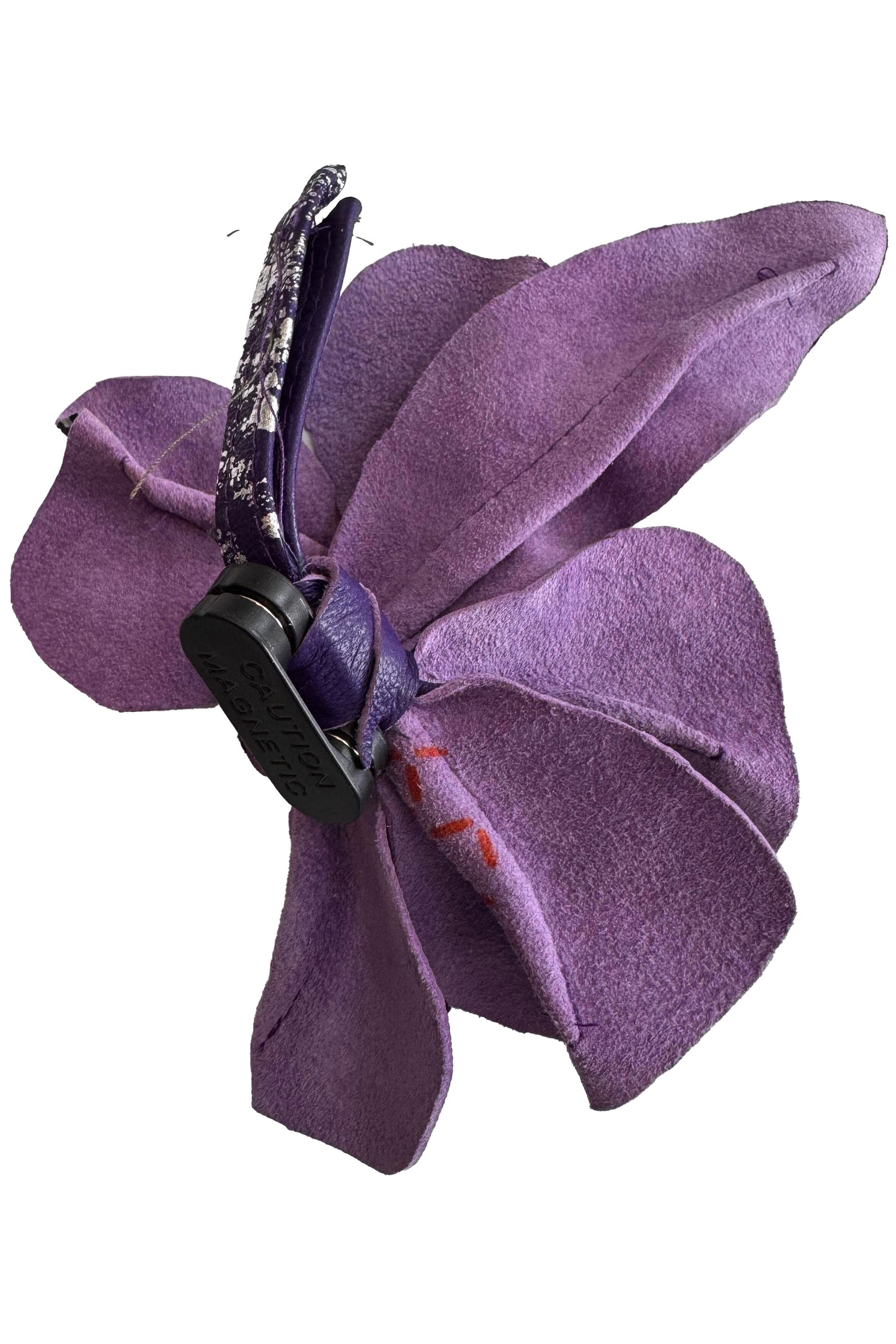 Magnetic Floral Brooch | Camellia | Leather | Foiled | Purple & Silver