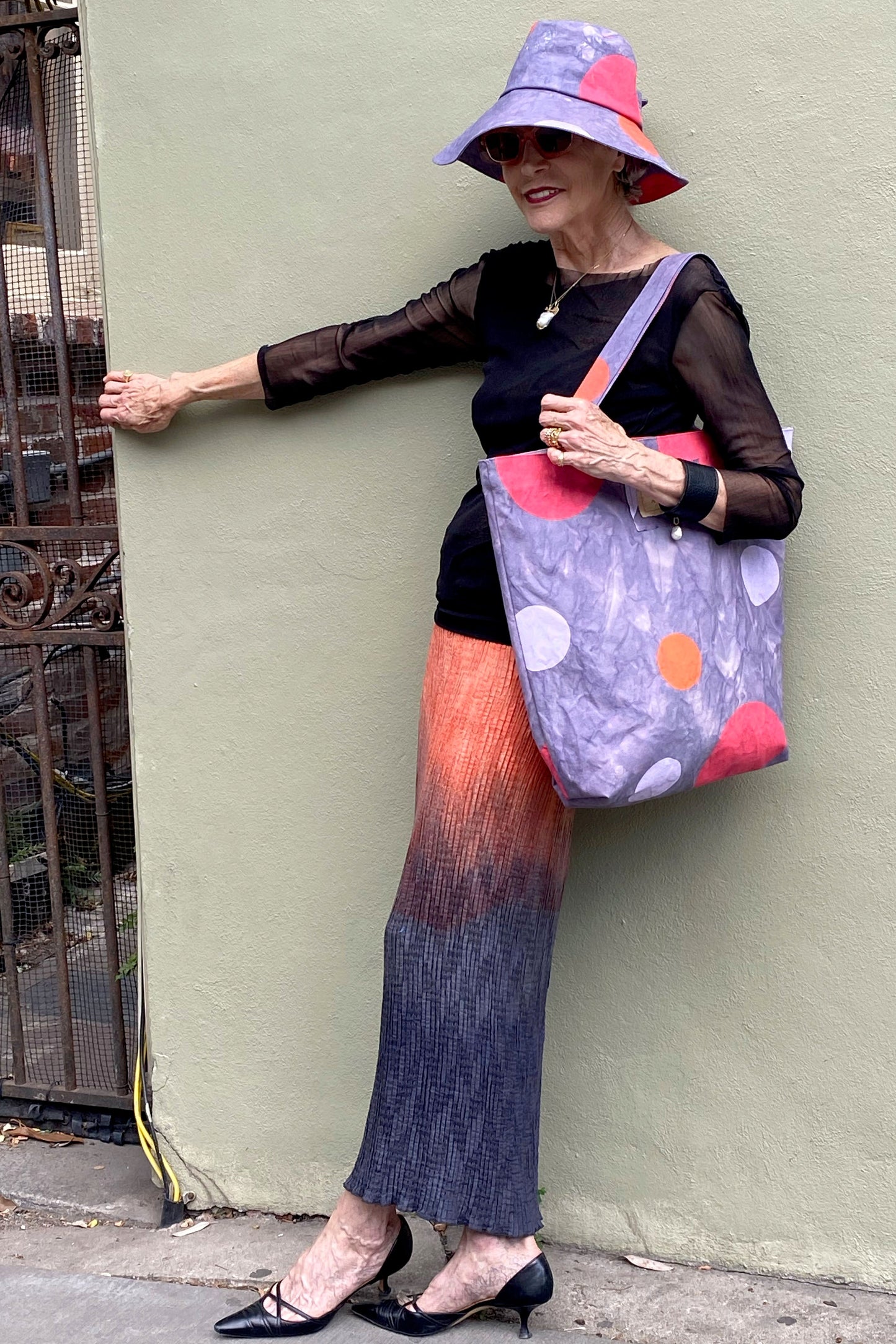 Hand Dyed & Printed Canvas Tote - Purple Dot Print