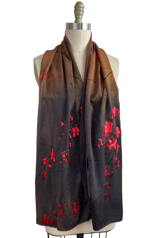 Charmeuse Scarf w/ Foil Hops Print - Rust, Black & Red