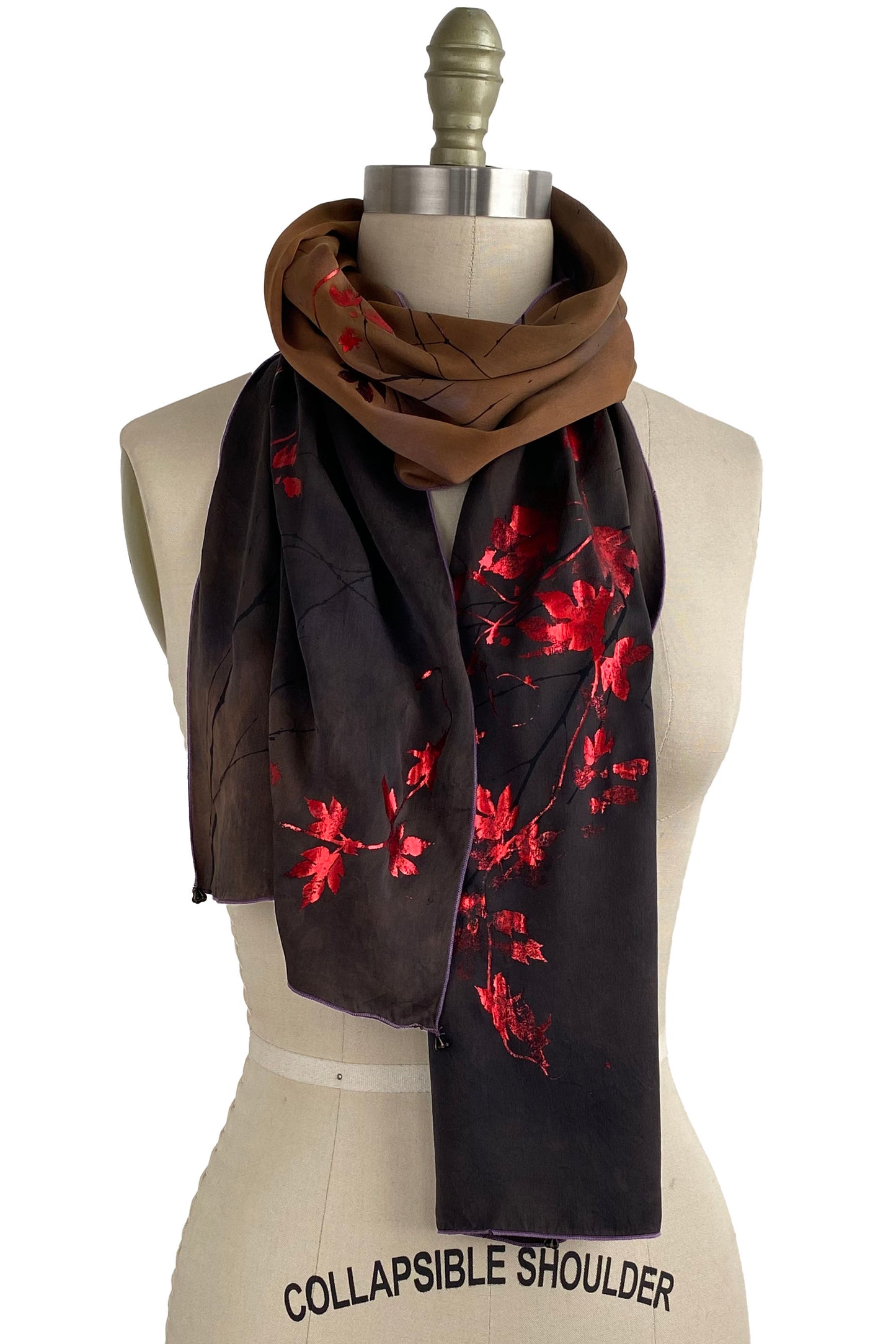 Charmeuse Scarf w/ Foil Hops Print - Rust, Black & Red