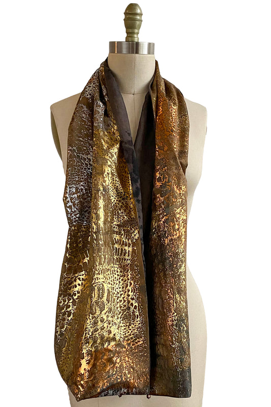 Foil Printed Reversible Shawl w/ Organza - Alligator & Damask Print