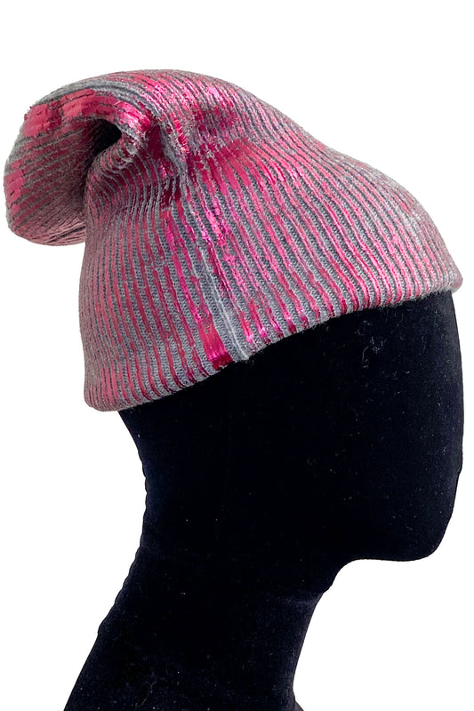 KB x Alquimie Studio Cashmere Beanie w/ Foil Print - Blue Grey & Pink