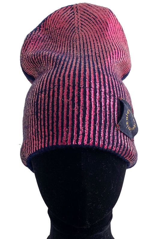 KB x Alquimie Studio Cashmere Beanie w/ Foil Print - Navy & Pink