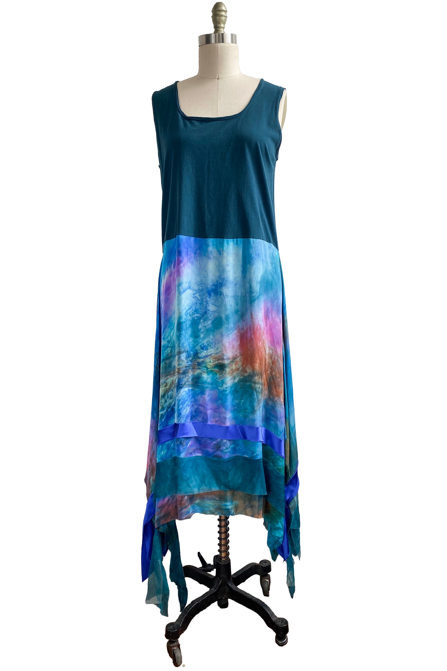 Montmartre Dress | Silk Charmeuse & Organic Cotton Jersey | Teal & Painted Blues | Medium